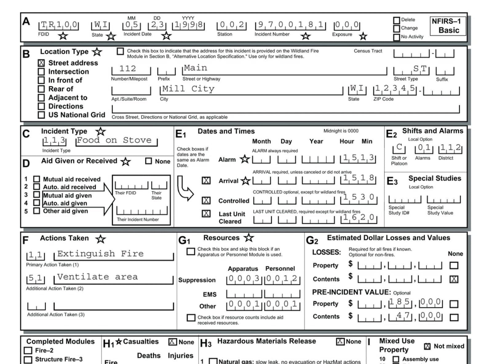 NFIRS fire incident report documentation